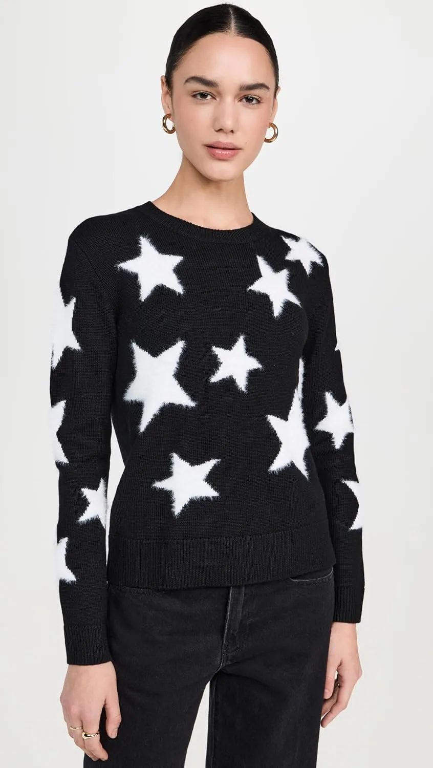alice   olivia Andora Fuzzy Star Pullover, Black/Soft White
