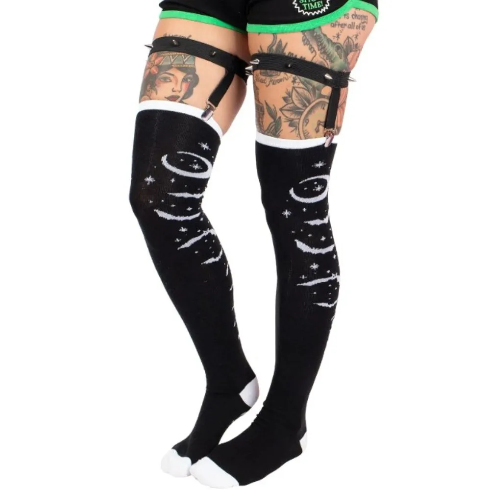 Bats and Stars Thigh High Socks with Studded Garter