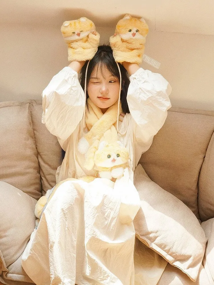 Creamy Yellow Cute Cat-shaped Gloves