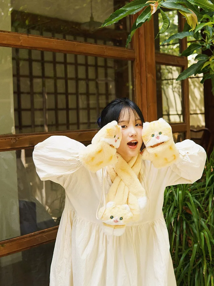 Creamy Yellow Cute Cat-shaped Gloves