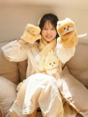 Creamy Yellow Cute Cat-shaped Gloves