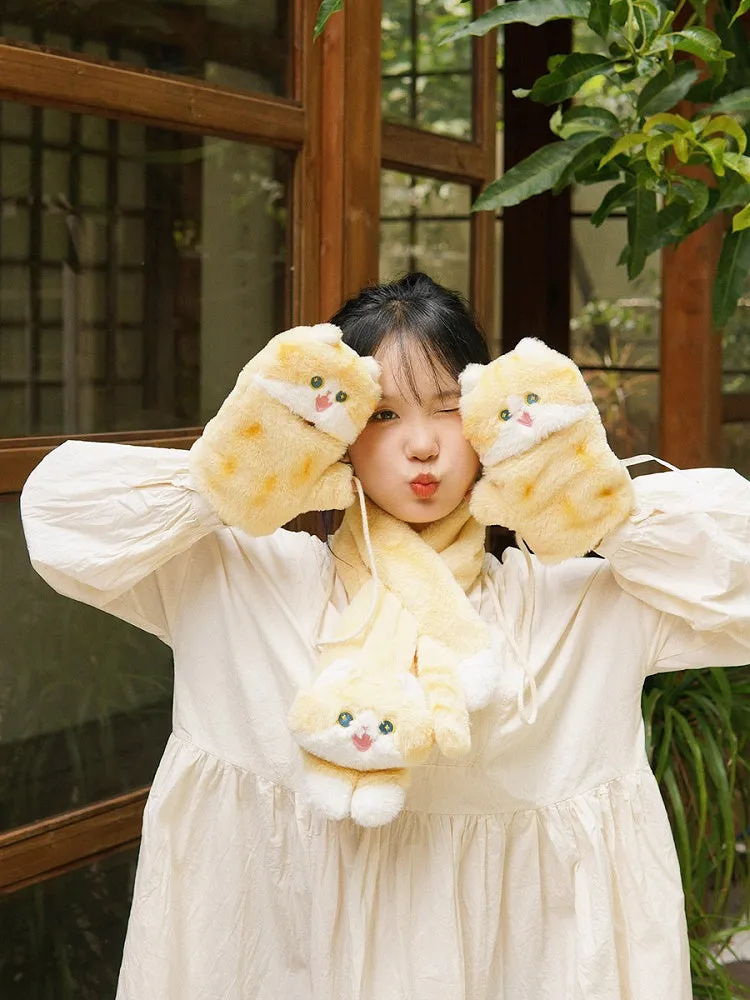Creamy Yellow Cute Cat-shaped Gloves