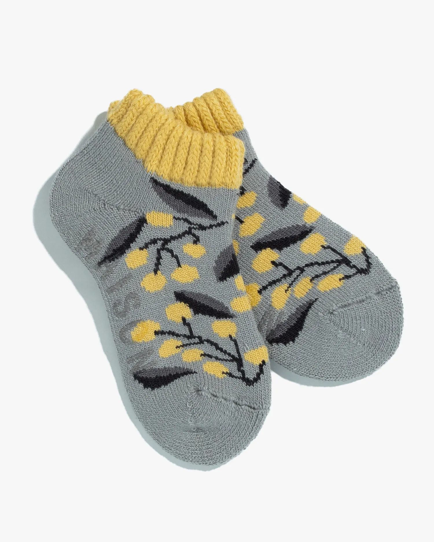 Debby Co., Ankle Socks, Maison Blanche Collection, Gray with Yellow Leaves