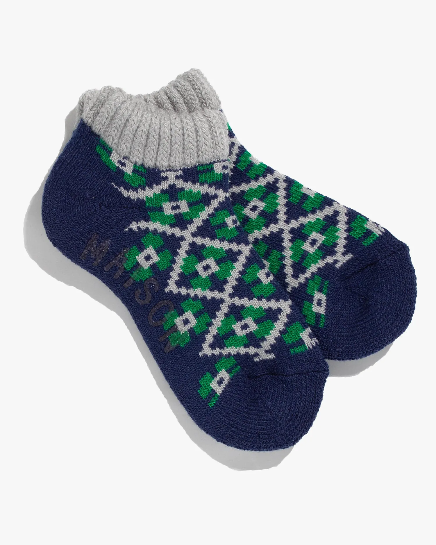 Debby Co., Ankle Socks, Maison Blanche Collection, Navy and Gray with Green Flowers