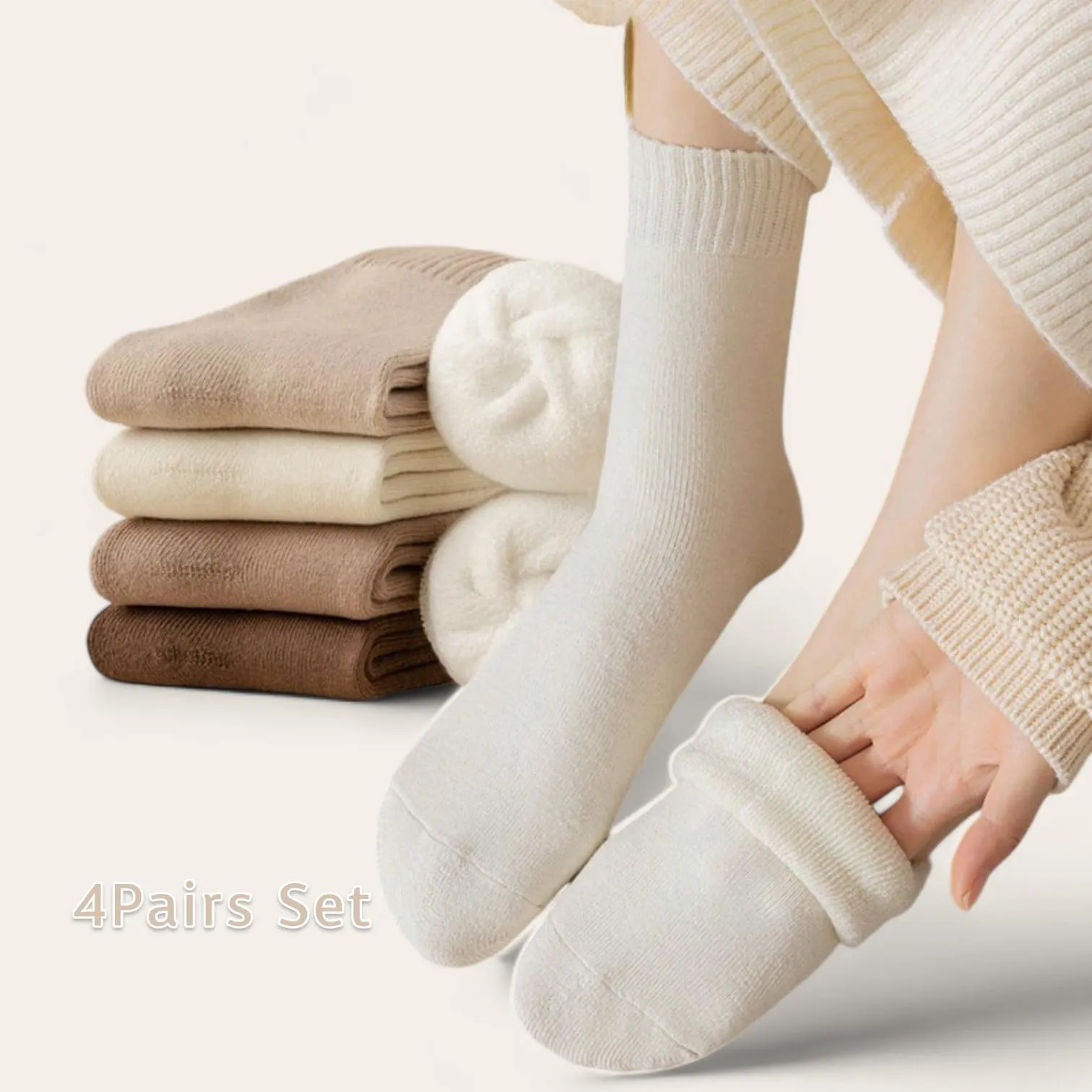 FOOTSIES 4pairs Thermal Terry Warm Crew Socks Set