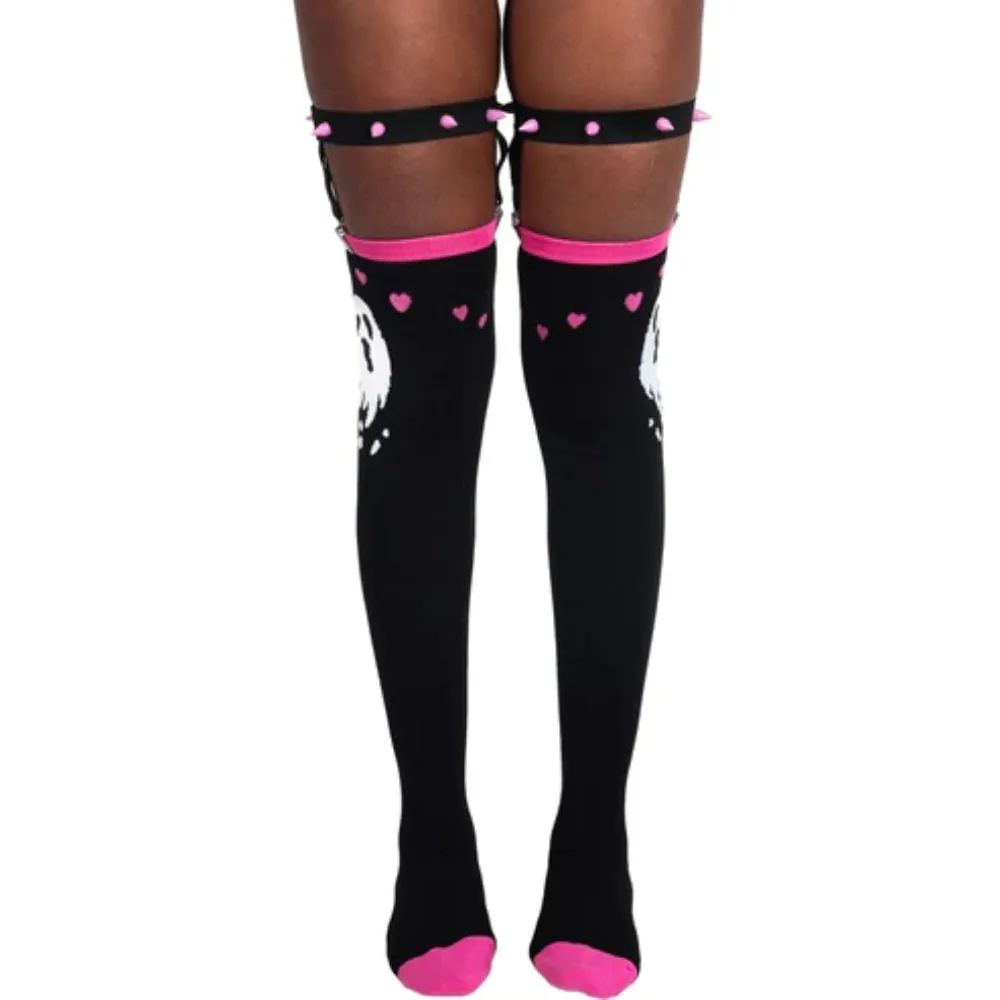 Ghost Hearts Thigh High Socks with Studded Garter