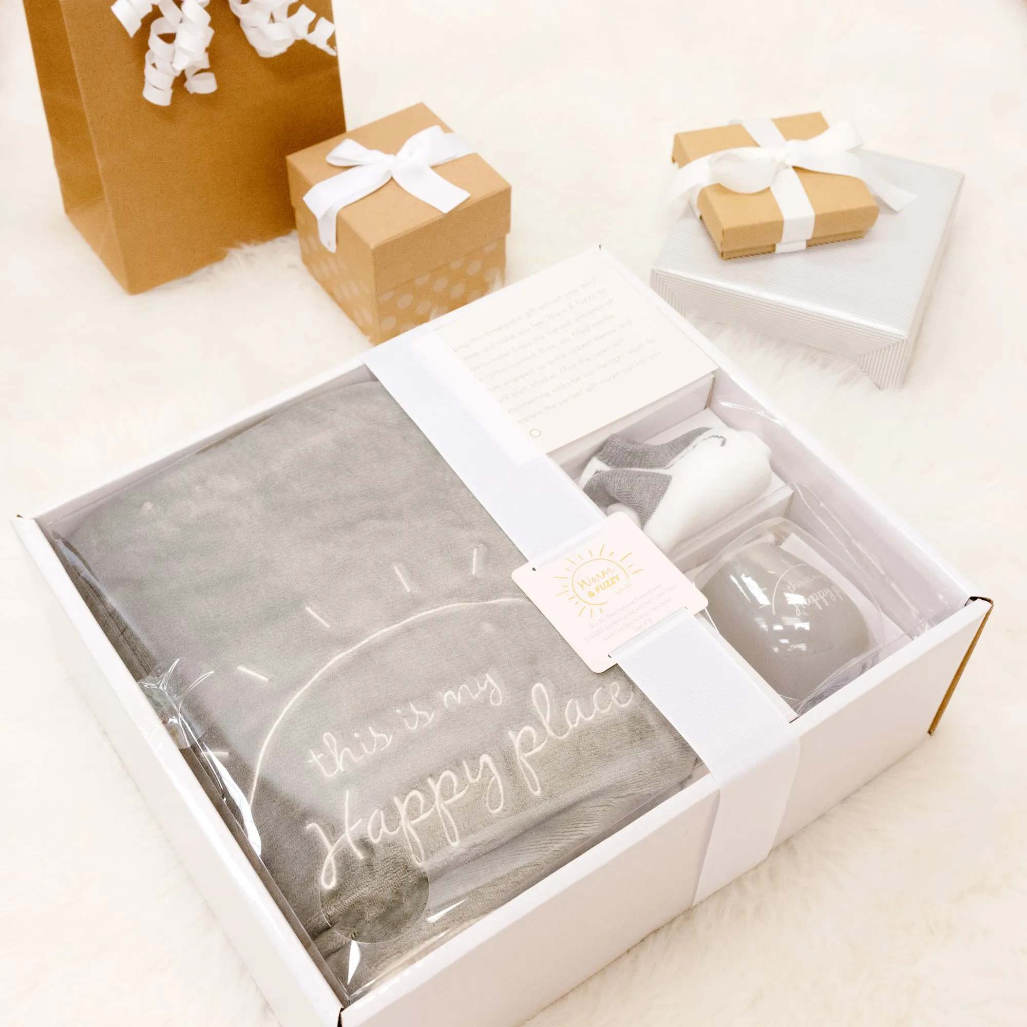 Happy Place 42" x 50" Sherpa Lined, Royal Plush Blanket Gift Set