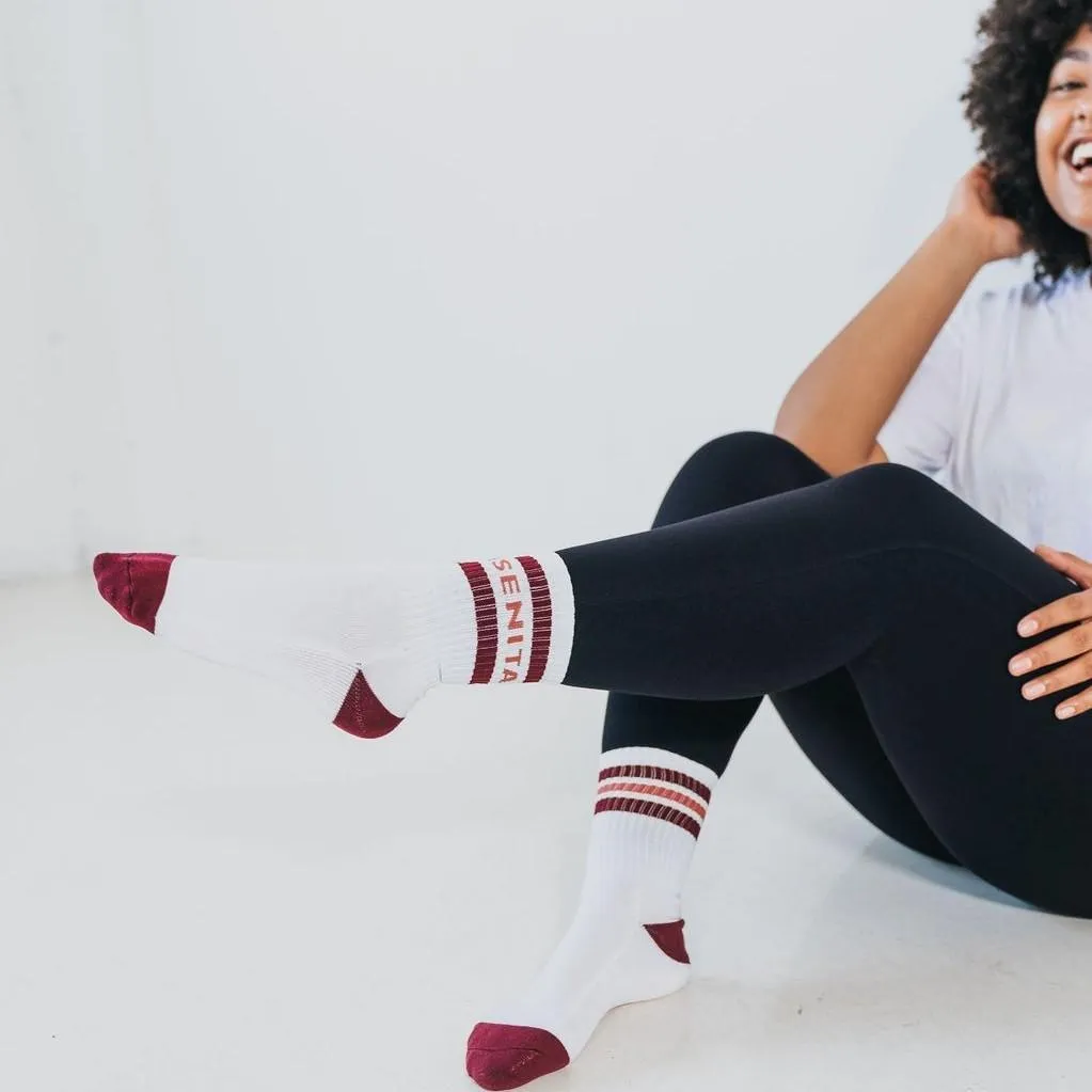 Senita Crew Socks - White/Mulberry