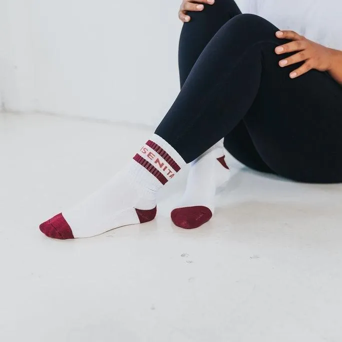 Senita Crew Socks - White/Mulberry