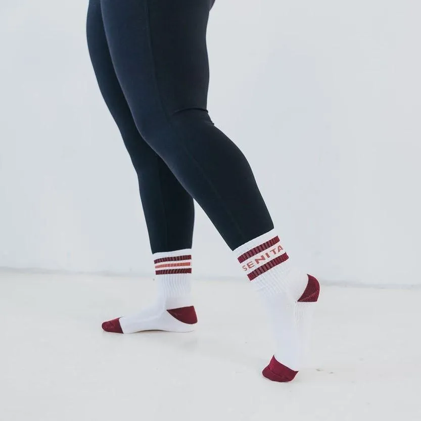 Senita Crew Socks - White/Mulberry