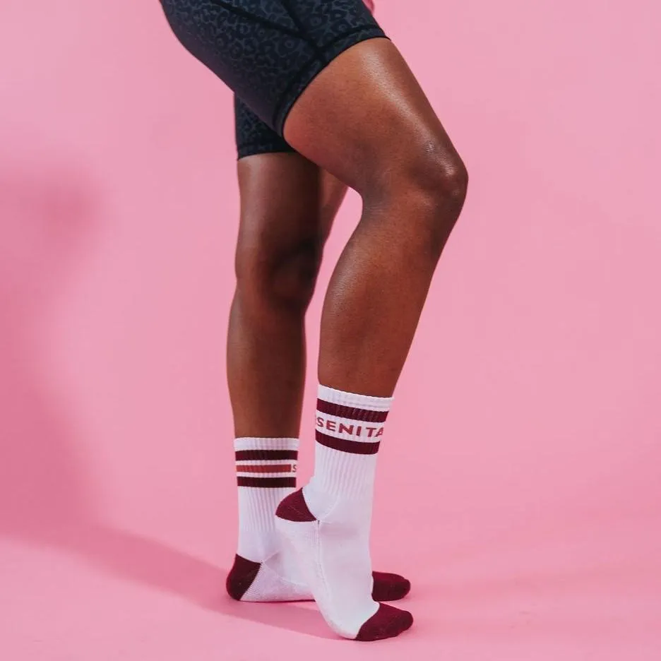Senita Crew Socks - White/Mulberry