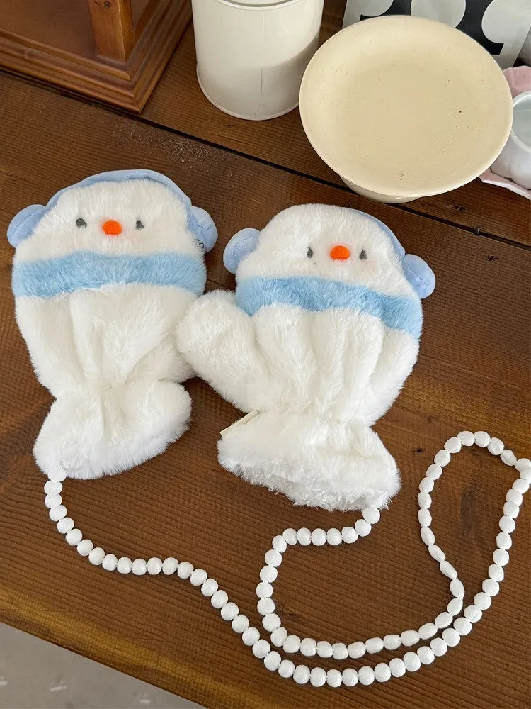 White Cute Snowman Plush Gloves
